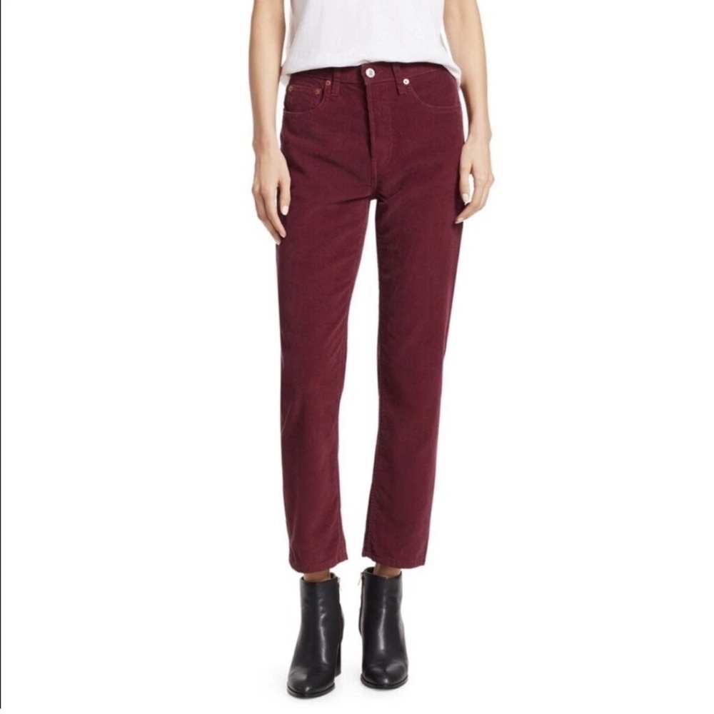 Re/Done Originals Jeans Red Wine High Rise Sz 24 Corduroy 100%Cotton Butons#2287